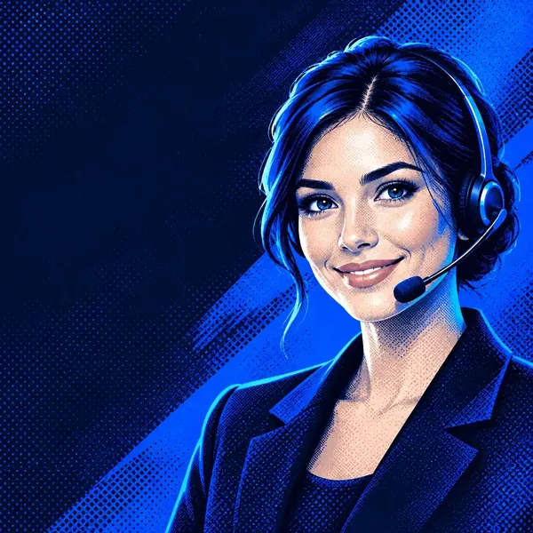 An illustrated receptionist wearing a headset