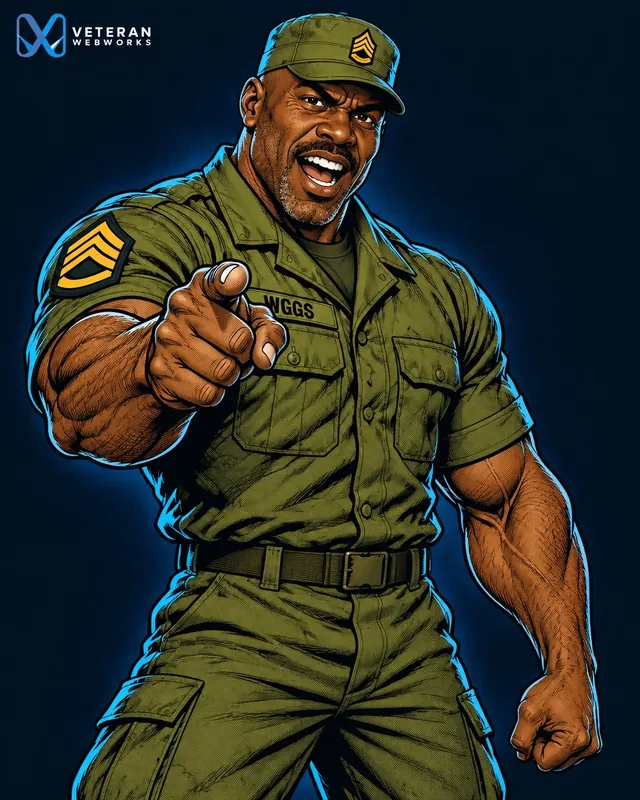 Staff Sergeant Wiggs in uniform pointing at you