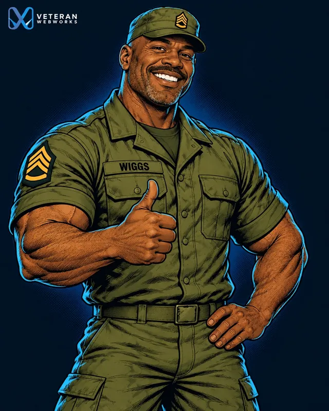 Staff Sergeant Wiggs in uniform giving a thumbs up